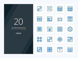 20 iconos de color azul de diseño para presentación vector