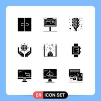 9 Universal Solid Glyph Signs Symbols of mosque save the world branding protect stop Editable Vector Design Elements