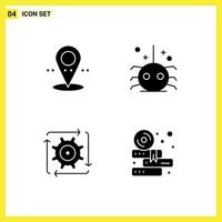 4 User Interface Solid Glyph Pack of modern Signs and Symbols of location development bug spider operation Editable Vector Design Elements