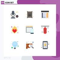 Group of 9 Modern Flat Colors Set for responsive valentine browser love page Editable Vector Design Elements