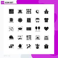 25 User Interface Solid Glyph Pack of modern Signs and Symbols of reception romantic night setting love moon Editable Vector Design Elements