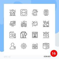 Outline Pack of 16 Universal Symbols of room aircondition mobile air music Editable Vector Design Elements