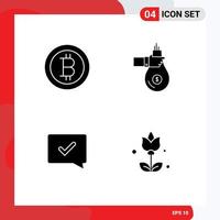 Mobile Interface Solid Glyph Set of 4 Pictograms of bitcoin chat approve finance money success Editable Vector Design Elements