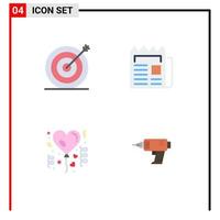 User Interface Pack of 4 Basic Flat Icons of creative affection target newsletter love Editable Vector Design Elements