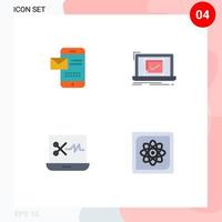 Pack of 4 Modern Flat Icons Signs and Symbols for Web Print Media such as mobile ok chat monitoring audio editing software Editable Vector Design Elements