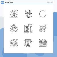 Pack of 9 Modern Outlines Signs and Symbols for Web Print Media such as law eu crypto business hand Editable Vector Design Elements