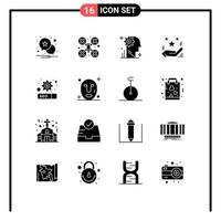 Pack of 16 creative Solid Glyphs of gear present user star hand Editable Vector Design Elements