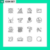 Group of 16 Modern Outlines Set for empty computer martyrs archive bag Editable Vector Design Elements