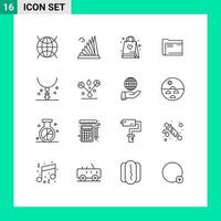 Group of 16 Modern Outlines Set for empty computer martyrs archive bag Editable Vector Design Elements
