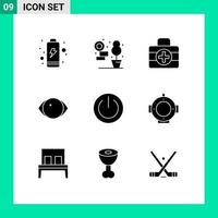 Mobile Interface Solid Glyph Set of 9 Pictograms of ui on ic off vision Editable Vector Design Elements