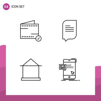 User Interface Pack of 4 Basic Filledline Flat Colors of add house wallet messages shack Editable Vector Design Elements
