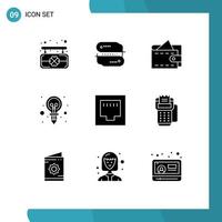 Universal Icon Symbols Group of 9 Modern Solid Glyphs of card ethernet money cable idea Editable Vector Design Elements