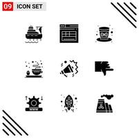 Solid Glyph Pack of 9 Universal Symbols of sound mike celebration tea breakfast Editable Vector Design Elements