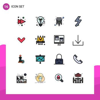 User Interface Pack of 16 Basic Flat Color Filled Lines of direction arrow cable photo camera Editable Creative Vector Design Elements