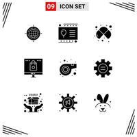 Set of 9 Vector Solid Glyphs on Grid for shopping online atoms computer lab Editable Vector Design Elements