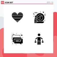 Editable Vector Line Pack of 4 Simple Solid Glyphs of heart chat favorite make help Editable Vector Design Elements