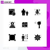 Stock Vector Icon Pack of 9 Line Signs and Symbols for hardware book talking money charity Editable Vector Design Elements