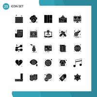 Set of 25 Vector Solid Glyphs on Grid for registration account grid picture hang Editable Vector Design Elements