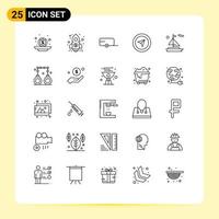 Modern Set of 25 Lines Pictograph of handcuffs boat farmer beach mouse Editable Vector Design Elements