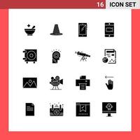 Stock Vector Icon Pack of 16 Line Signs and Symbols for cash video warning mobile android Editable Vector Design Elements