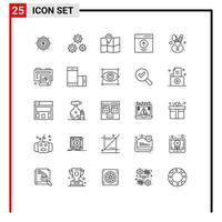 Pictogram Set of 25 Simple Lines of upload interface gears communication map Editable Vector Design Elements