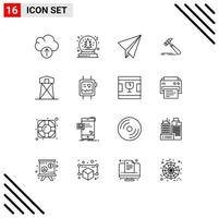 conjunto de 16 iconos de interfaz de usuario modernos símbolos signos para defensa de caza avión de papel herramienta de carpintero elementos de diseño vectorial editables vector