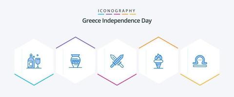 día de la independencia de grecia 25 paquete de iconos azules que incluye libra. olímpico. espada. tenencia. juegos vector