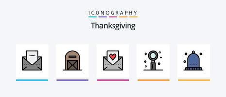 gracias dando la línea llena de 5 paquetes de iconos que incluyen amor. acción de gracias. verdura. linterna. fuego. diseño de iconos creativos vector