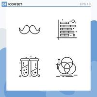 Modern Set of 4 Filledline Flat Colors and symbols such as moustache report male chart health Editable Vector Design Elements