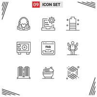 Group of 9 Outlines Signs and Symbols for safe deposit development power energy Editable Vector Design Elements