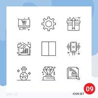 Modern Set of 9 Outlines and symbols such as grid real gift property birthday Editable Vector Design Elements