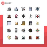 Mobile Interface Filled line Flat Color Set of 25 Pictograms of household furniture delete fridge trash Editable Vector Design Elements