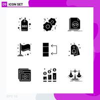 9 Thematic Vector Solid Glyphs and Editable Symbols of table data coding milestone finish Editable Vector Design Elements