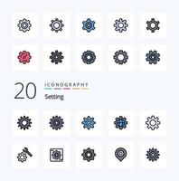 20 Setting Line Filled Color icon Pack like globe gear setting idea gear vector