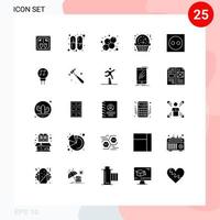 Group of 25 Solid Glyphs Signs and Symbols for light appliances atom apartment cookie Editable Vector Design Elements