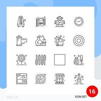 Mobile Interface Outline Set of 16 Pictograms of cinema timer notebook time technology Editable Vector Design Elements