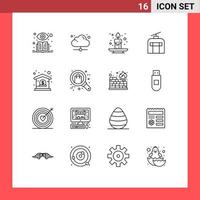 Set of 16 Vector Outlines on Grid for dollar bank candle vacation holiday Editable Vector Design Elements