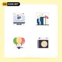 Modern Set of 4 Flat Icons Pictograph of health balloons online win celebration Editable Vector Design Elements