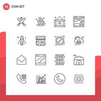 Pictogram Set of 16 Simple Outlines of day web business page browser Editable Vector Design Elements