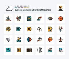 Business Elements And Symbols Metaphors 25 Line Filled icon pack including open. manager. chat. user. conversation vector