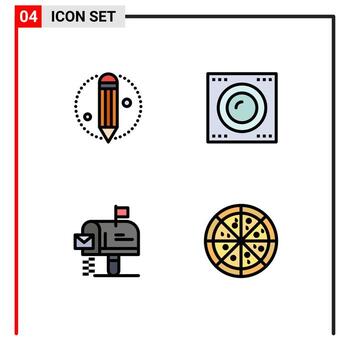 4 User Interface Filledline Flat Color Pack of modern Signs and Symbols of creative mailbox devices technology fast food Editable Vector Design Elements