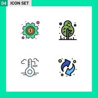 Pictogram Set of 4 Simple Filledline Flat Colors of gear hot settings jungle update Editable Vector Design Elements