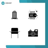 Modern Set of 4 Solid Glyphs Pictograph of bulding home tower tag antique camera Editable Vector Design Elements