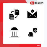 Pack of 4 Modern Solid Glyphs Signs and Symbols for Web Print Media such as sharing architecture document information building Editable Vector Design Elements