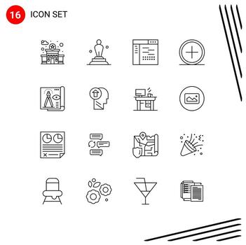 Group of 16 Outlines Signs and Symbols for plus create code circle source Editable Vector Design Elements