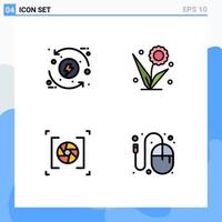 4 User Interface Filledline Flat Color Pack of modern Signs and Symbols of process spring eco floral aperture Editable Vector Design Elements