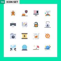 16 símbolos universales de signos de color plano del monitor de la impresora de negocios soldador de impresión paquete editable de elementos de diseño de vectores creativos