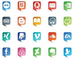 20 logotipo de estilo de burbuja de discurso de redes sociales como video paypal tripadvisor xing waze vector