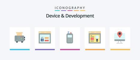 dispositivo y paquete de iconos planos de desarrollo 5 que incluye la ubicación. computadora . radio. educación. web. diseño de iconos creativos vector