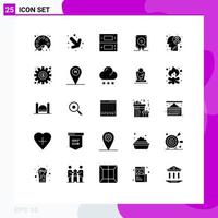 Group of 25 Solid Glyphs Signs and Symbols for cancer brain disease ds play audio Editable Vector Design Elements